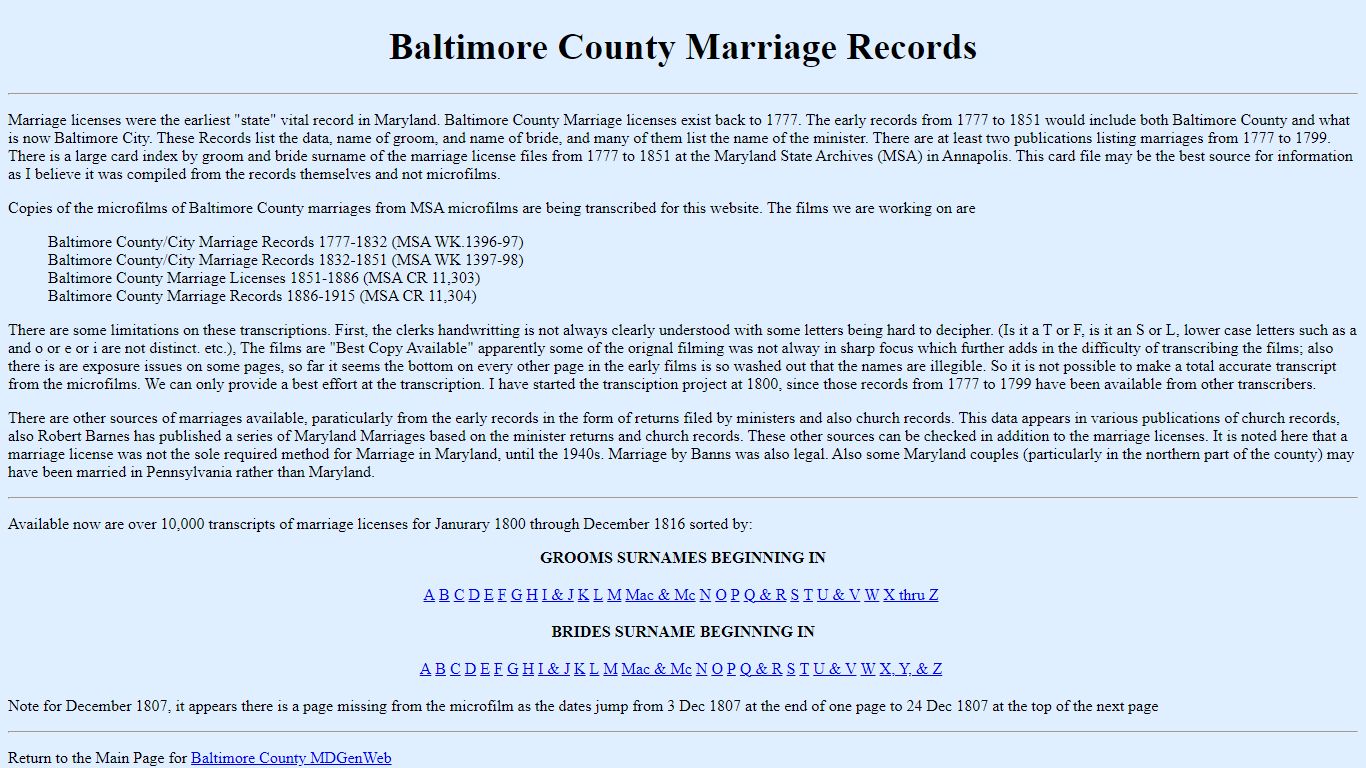 Baltimore County MD Genealogy and Marriage Records - USGenWeb sites