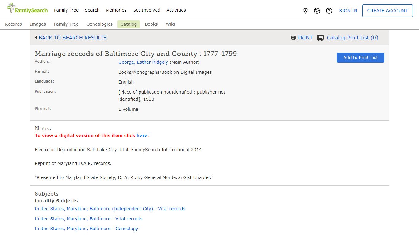 Marriage records of Baltimore City and County : 1777-1799 - FamilySearch
